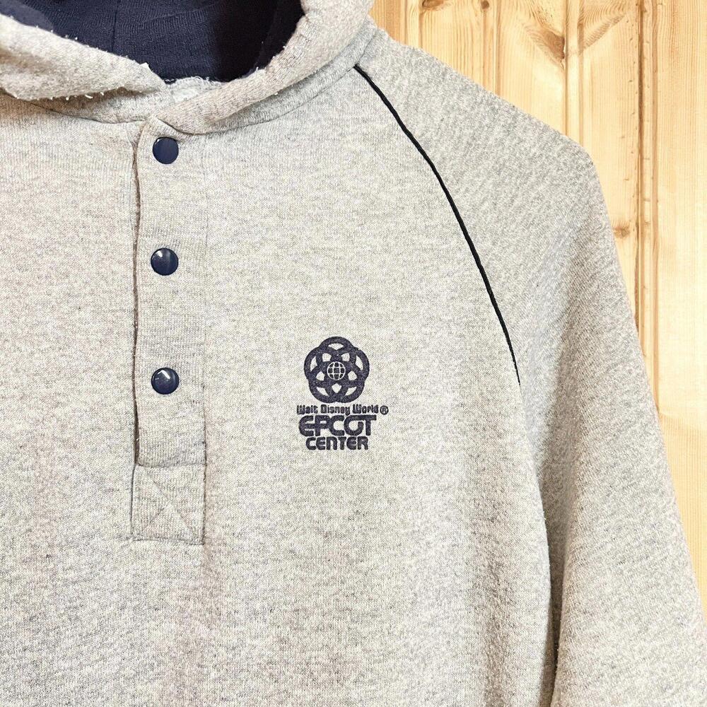 VTG 80s Walt Disney World Epcot Center Hoodie Sweatshirt 1/4 Snap SLIM FIT Sz L - Picture 3 of 12